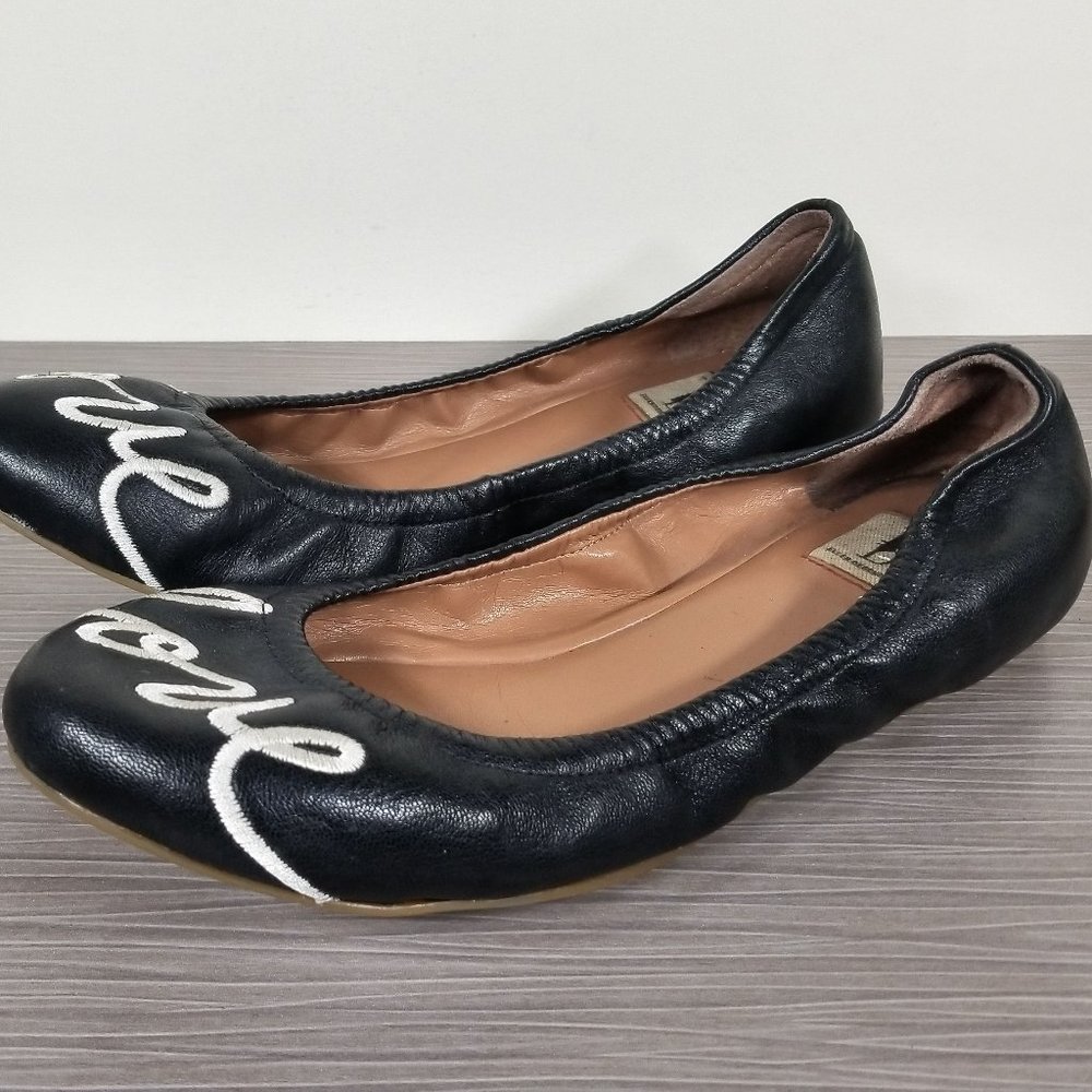 ED Ellen DeGerenes Langston Ballet Flats, Black Leather, Womens Size 6.5 / 36.5
